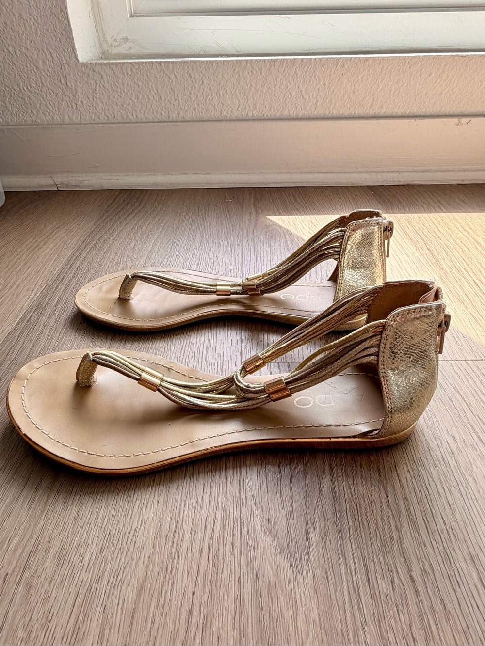 Aldo Metallic Gold Braided T-Strap Sandals